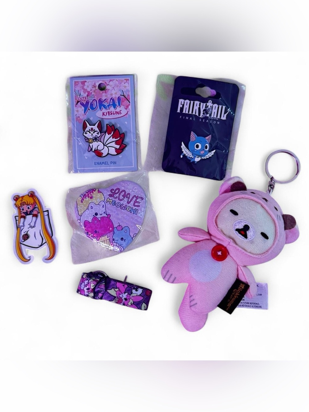 Kawaii Anime Accessories Bundle Rilakkuma Fairy Tail Happy Pins Stickers